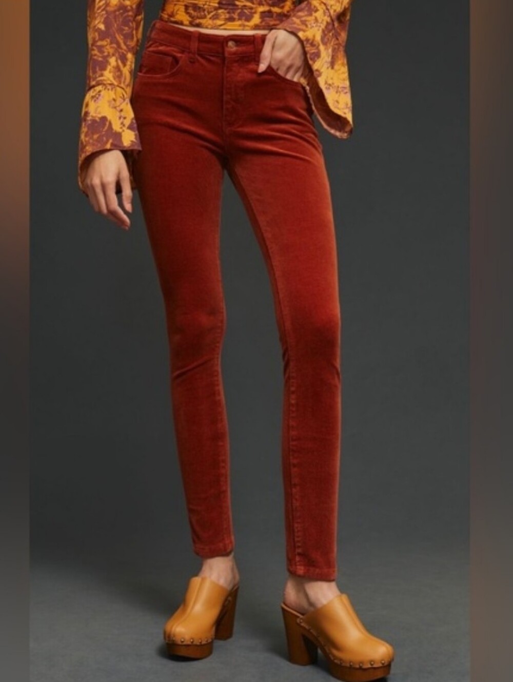 Pilcro and the Letterpress Skinny Corduroy Jeans in Rust Red